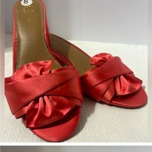 Red Satin Mules with Bow Detail